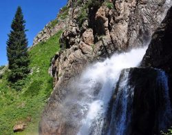 The Burhan-Bulak waterfall. Gorge of Cora. Dzungarian Alatau Kazakhstan.