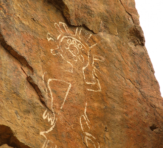 Petroglyphs «Tamgaly Tas» Buddhist drawings. Kazakhstan.