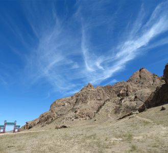 Petroglyphs «Tamgaly Tas» Buddhist drawings, pi Ili. Kazakhstan.