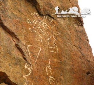 Petroglyphs «Tamgaly Tas» Buddhist drawings, pi Ili. Kazakhstan.